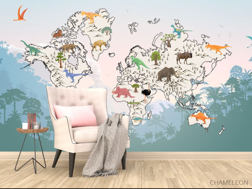 Фотообои Детская карта с динозаврами для мальчика - 4
