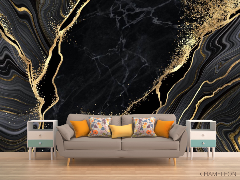 Фотообои Чёрный мрамор с золотом - 1