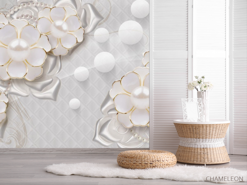 Фотошпалери Білі квіти з перлами - 2