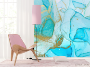 Фотошпалери Блакитний fluid art з золотом - 4