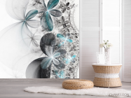 Фотошпалери сіро-бірюзові абстрактні квіти - 2