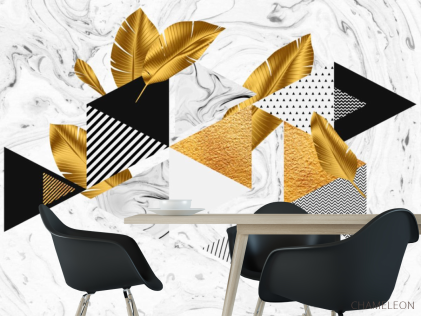 Фотошпалери золоті листья і трикутники - 1