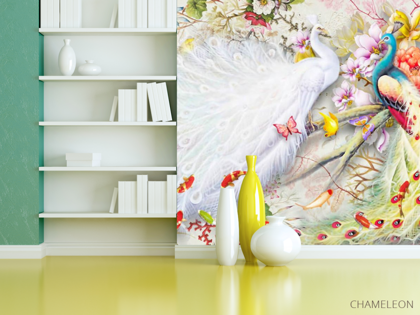 Фотошпалери Два шикарних павича в японському стилі - 3