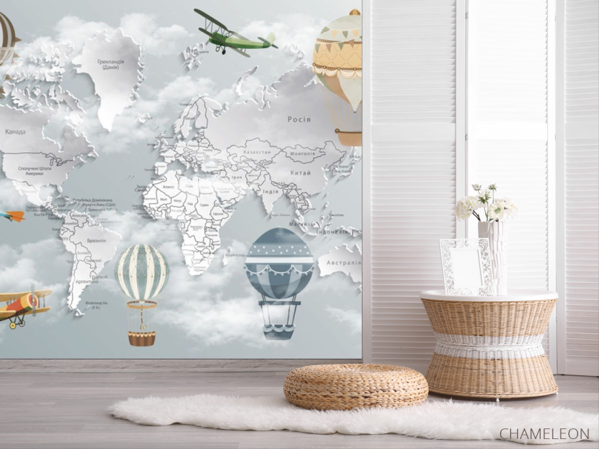 Фотошпалери Карта з повітряними кулями українською - 2
