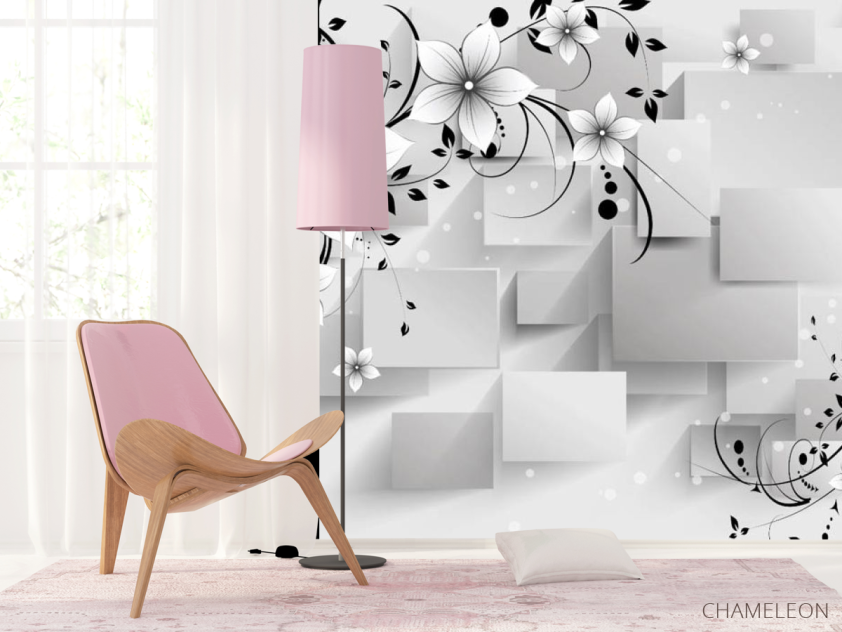 Фотошпалери 3Д Куби і квіти - 4