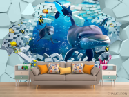 Фотообои 3д дельфины - 1