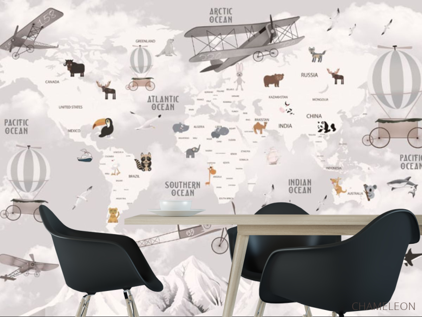 Фотошпалери сіра дитяча карта англійською - 1