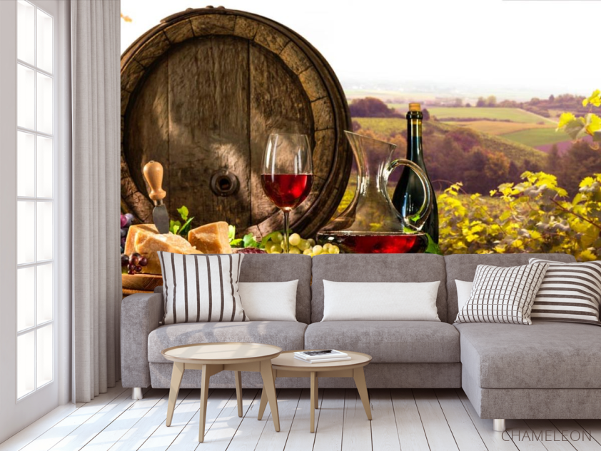 Фотообои бочка, сыр и вино - 3