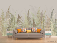 Фотообои Листья папоротнику зелено бежевый оттенок - 1