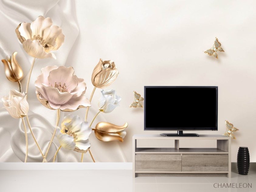 Фотообои Золотые 3д цветы - 2