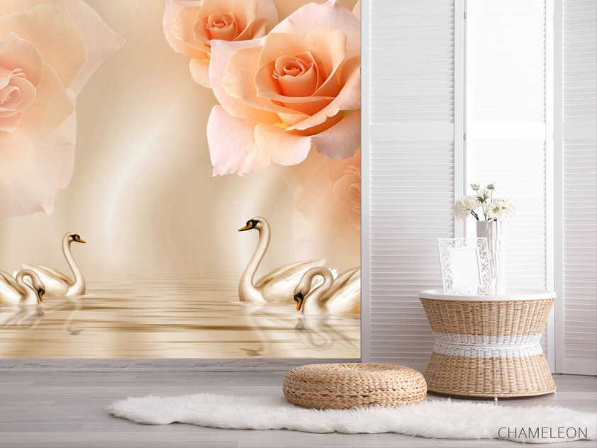 Фотошпалери Помаранчеві троянди на атласі - 2