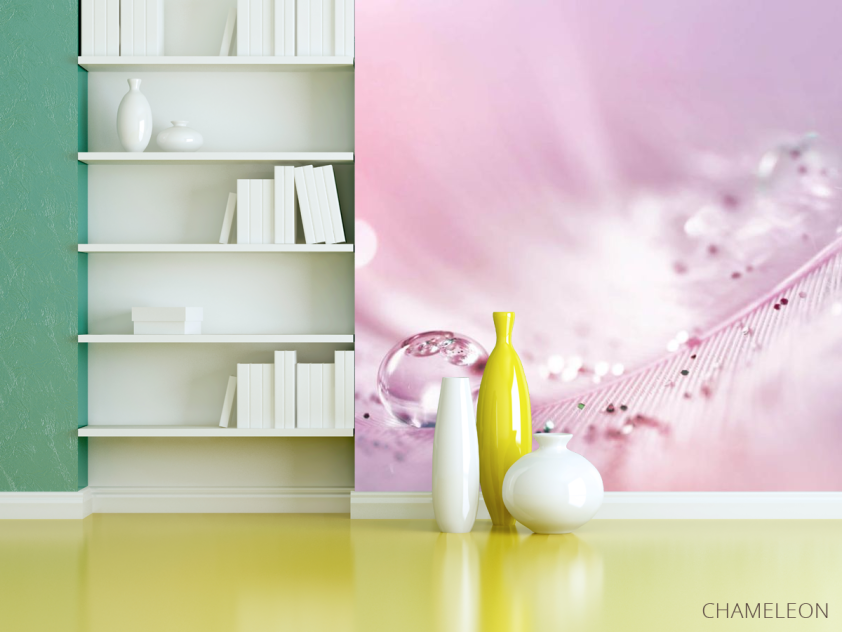 Фотошпалери Перо з росою на рожевому тлі - 3