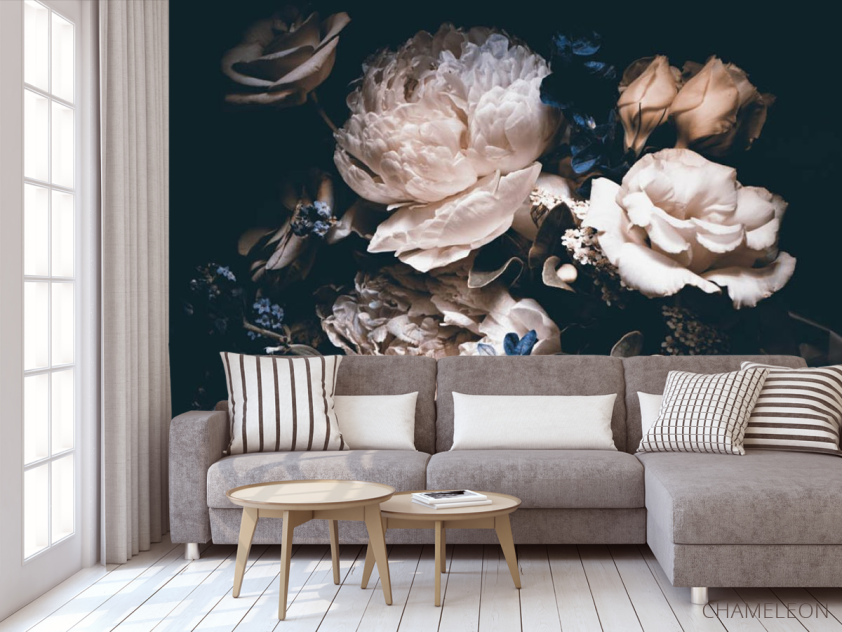 Фотообои Винтажные цветы на черном фоне - 3