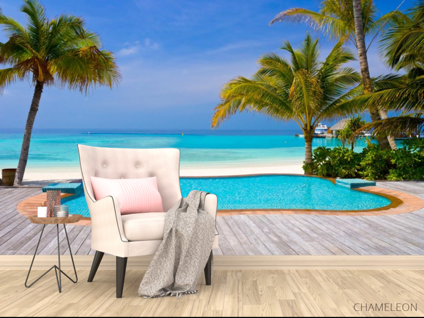 Фотообои Бассейн и пальмы на берегу моря - 4