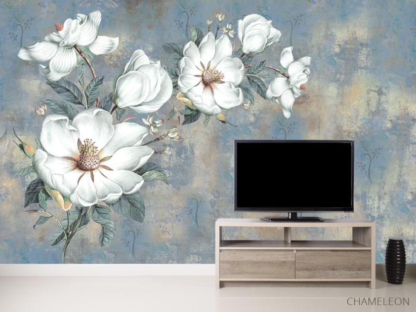 Фотообои Белые цветы на голубом фоне - 2