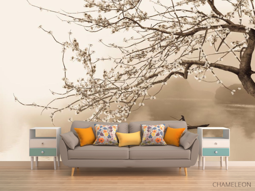 Фотообои на лодке под цветущим деревом - 1