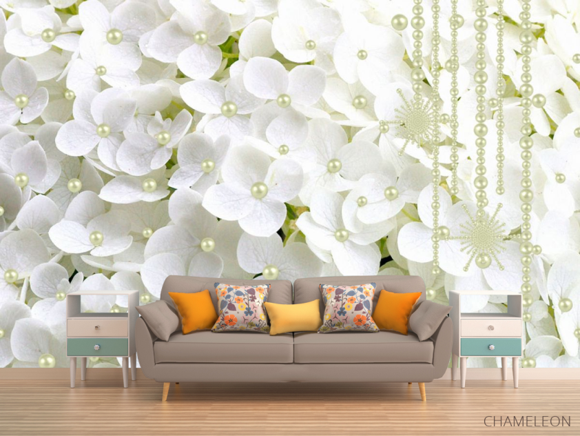 Фотообои Белая гортензия и бусины - 1