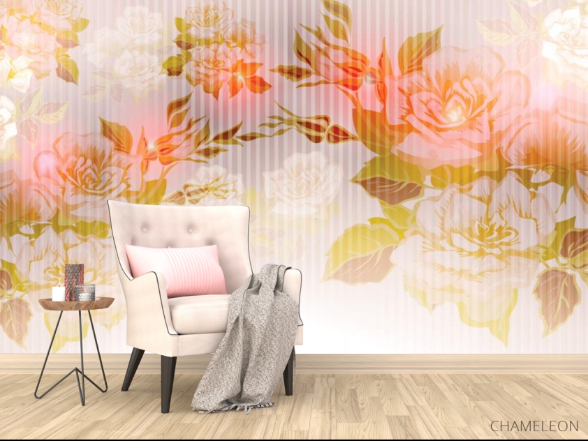 Фотообои Оранжевый принт с цветами - 4