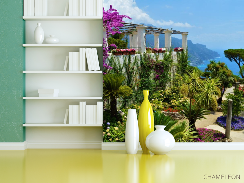 Фотошпалери вид на море з квіткового саду - 3