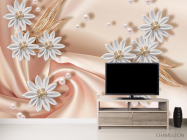 Фотообои белые цветы брошки на ткани - 2