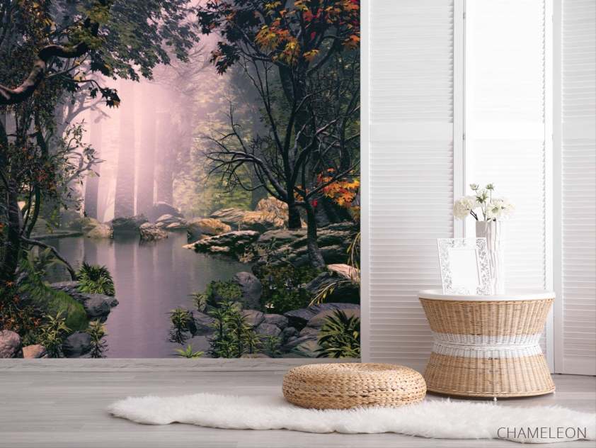 Фотошпалери туман в лісі над річкою - 2