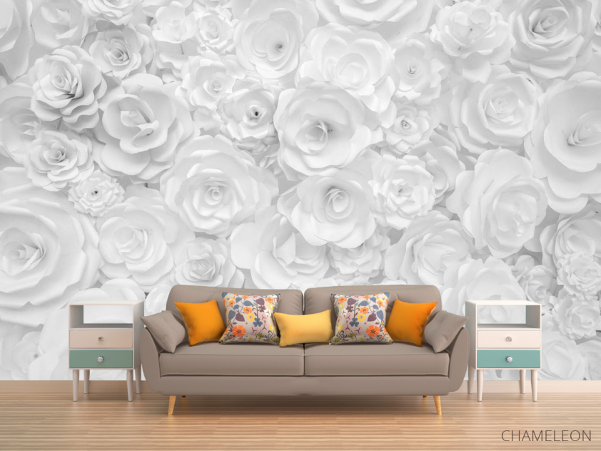 Фотообои Белая стена из бумажных цветов - 1