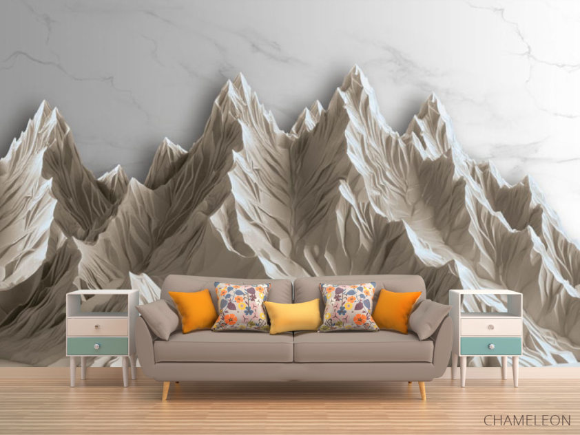 Фотообои 3д горы бежевые с мармуром - 1