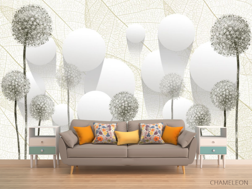 Фотообои Серые одуванчики и круги - 1