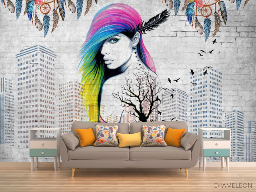 Фотообои цветные волосы и высотки - 1