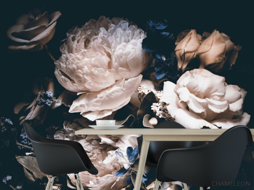 Фотошпалери Вінтажні квіти на чорному тлі - 1