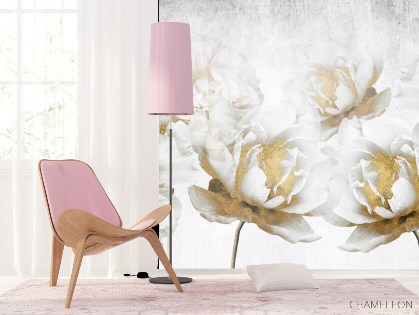 Фотошпалери білі квіти з золотом - 4