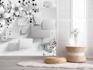 Фотошпалери 3Д Куби і квіти - 2