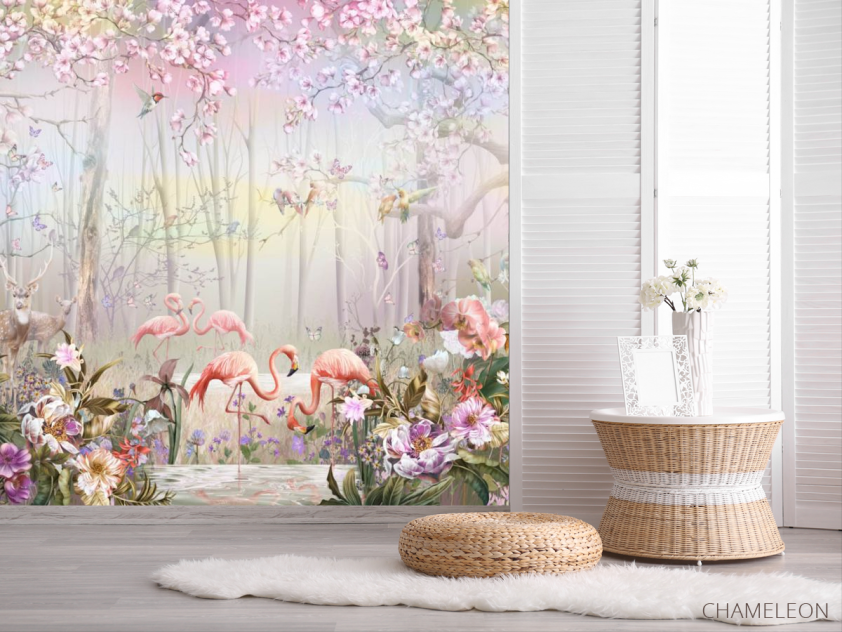 Фотошпалери ліс і фламінго - 2