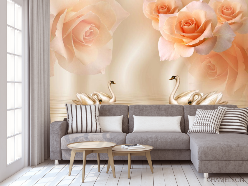 Фотообои Оранжевые розы на атласе - 3