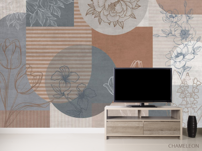 Фотообои Векторные цветы на фоне геомтерии. - 2