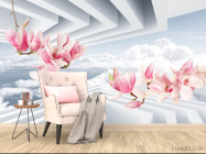 Фотообои 3д розовые ветви магнолии - 4