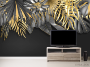 Фотообои Золотые листья на черном - 2