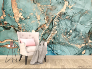 Фотообои Бирюзовый флюид с золотом - 4