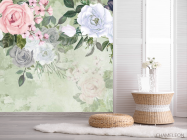 Фотошпалери акварельні квіти на зеленому тлі - 2