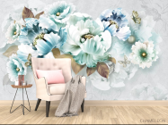 Фотообои Голубые 3д цветы - 4