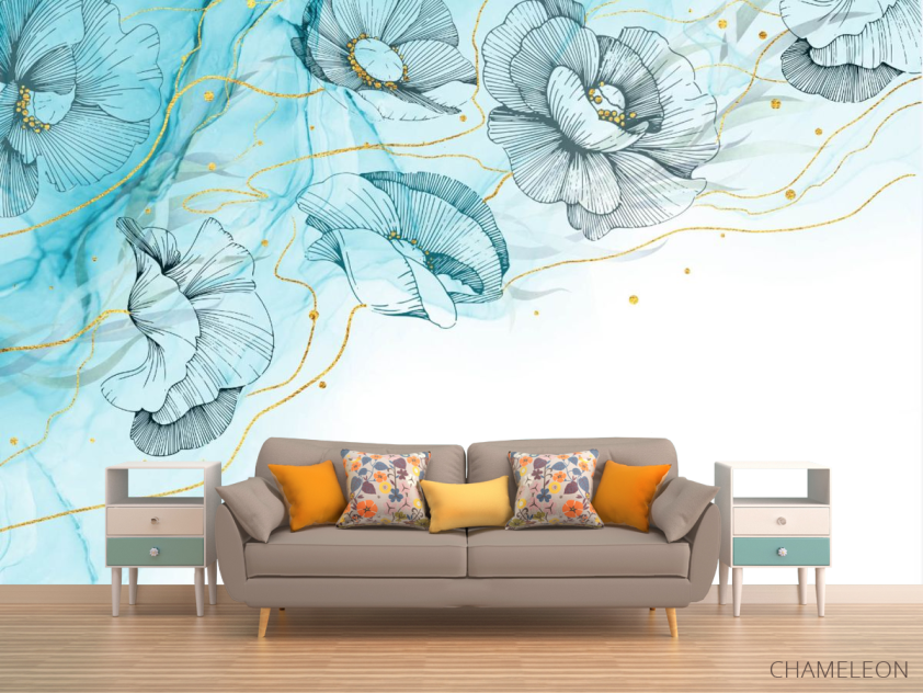 Фотообои Векторные дизайнерские цветы с золотом - 1