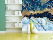 Фотошпалери Синій Fluid art з золотом - 3