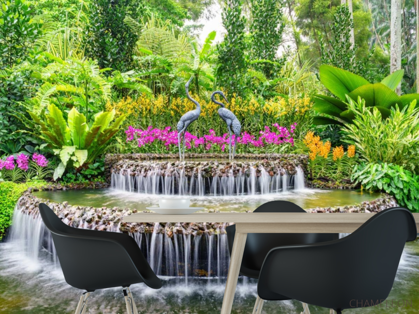 Фотошпалери фонтан з чаплями - 1