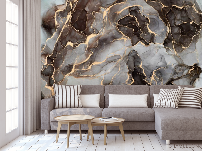 Фотообои Чёрный fluid art с золотом - 3