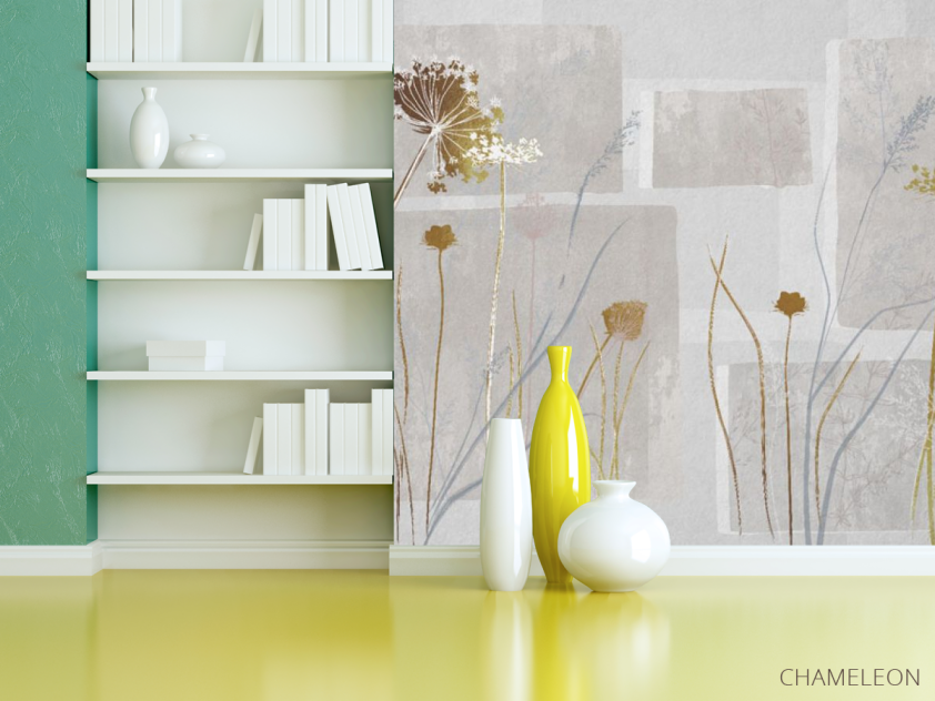 Фотошпалери сушені квіти на сірому дизайнерському тлі. - 3