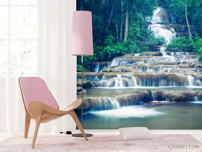 Фотошпалери ступінчастий водоспад у лісі - 4