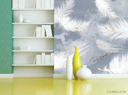 Фотошпалери Пір'я на блакитному з золотом - 3