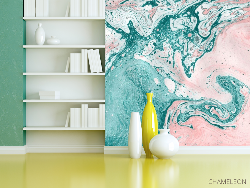 Фотошпалери рожево-Бірюзовий Fluid art - 3