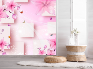 Фотошпалери 3д квадрати з квітами - 2