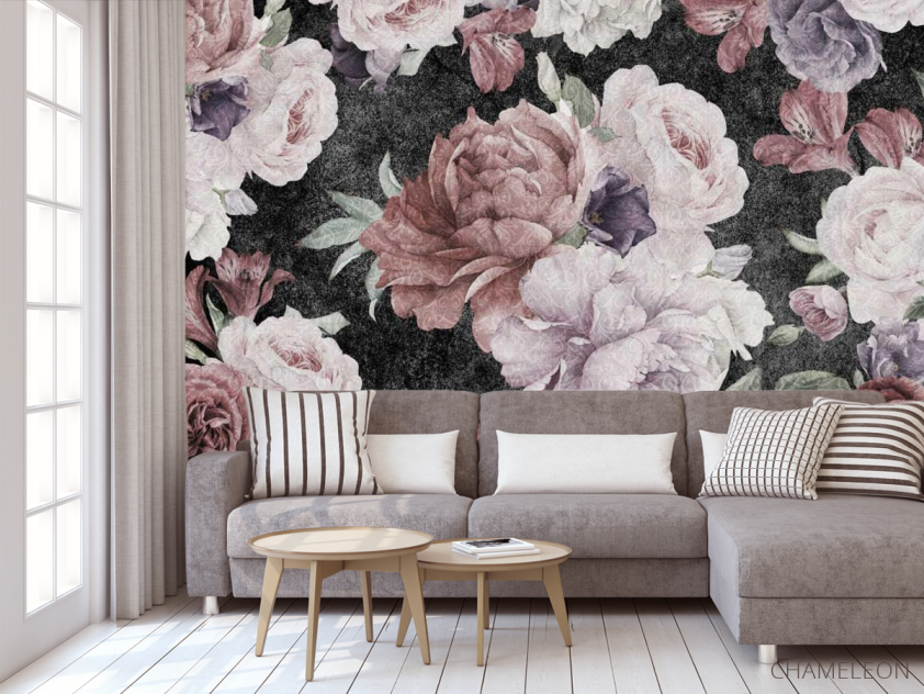 Фотообои Винтажные цветы на черном - 3